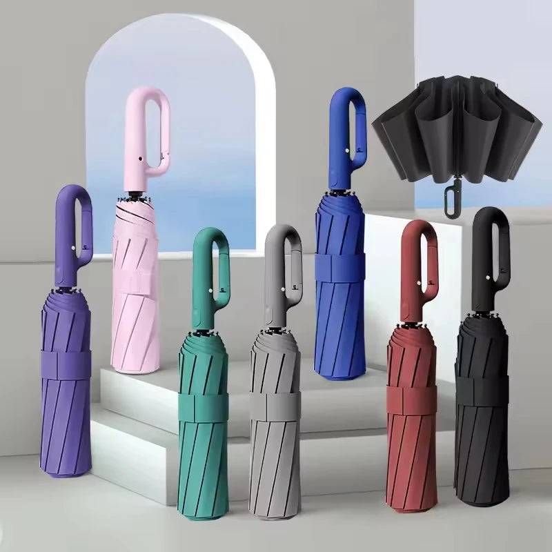 Automatic Umbrella for Men Women Fully Automatic Folding Large Rib Strong Sunshade Double Umbrella with Ring Buckle Design