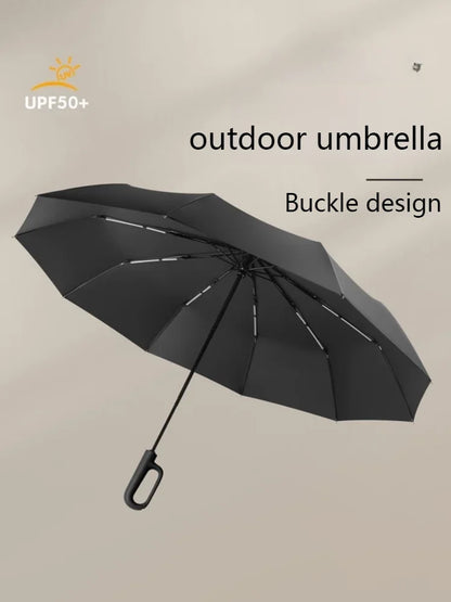 Automatic Umbrella for Men Women Fully Automatic Folding Large Rib Strong Sunshade Double Umbrella with Ring Buckle Design
